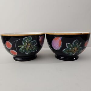 Set of 2 Certified International Corporation CIC Black Gold Porcelain Bowls